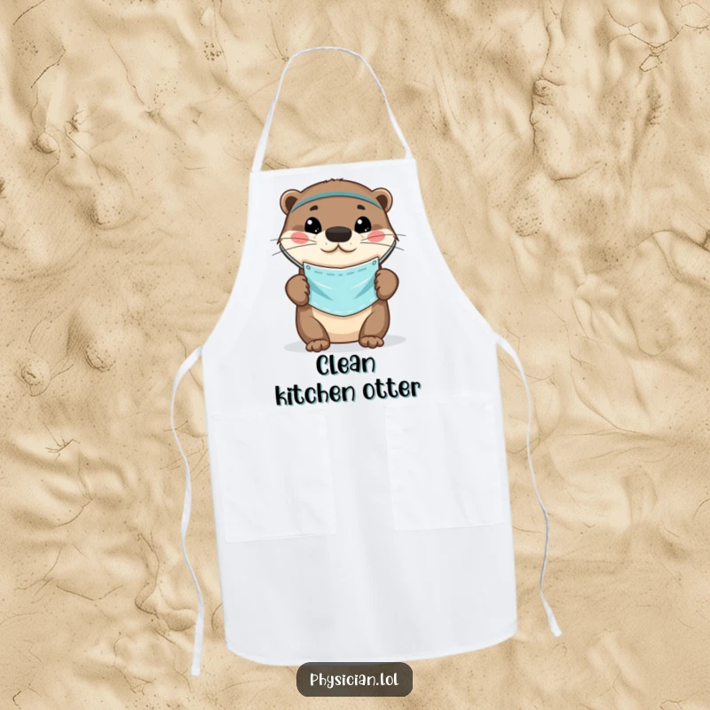 Funny Otter Doctor Apron showing a playful otter wearing a small medical mask, adding a humorous and caring touch to cooking.