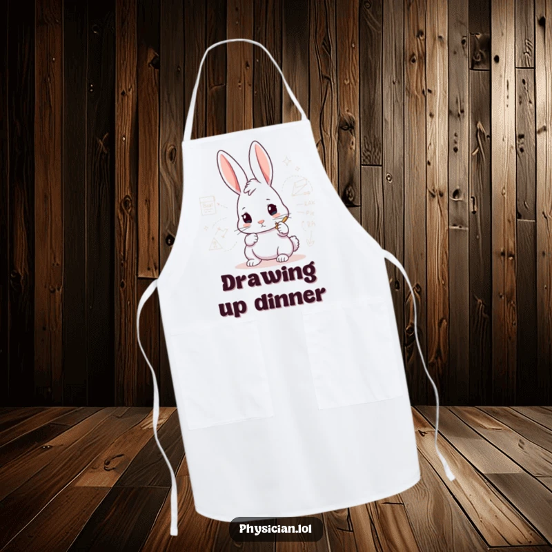 Funny Rabbit Architect Apron showing a determined rabbit focused on drawing a complex diagram, adding a humorous touch to projects.