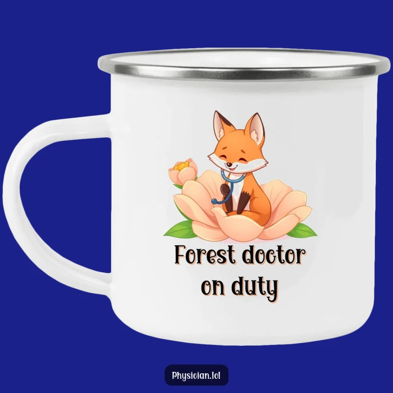 Funny Fox Flower Listener Camping Mug: Sip Nature's Serenity with Humor
