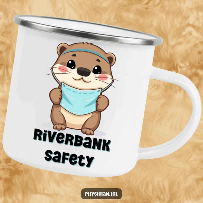 Funny Otter Doctor Camping Mug with a playful otter wearing a small medical mask, perfect for outdoor sips.