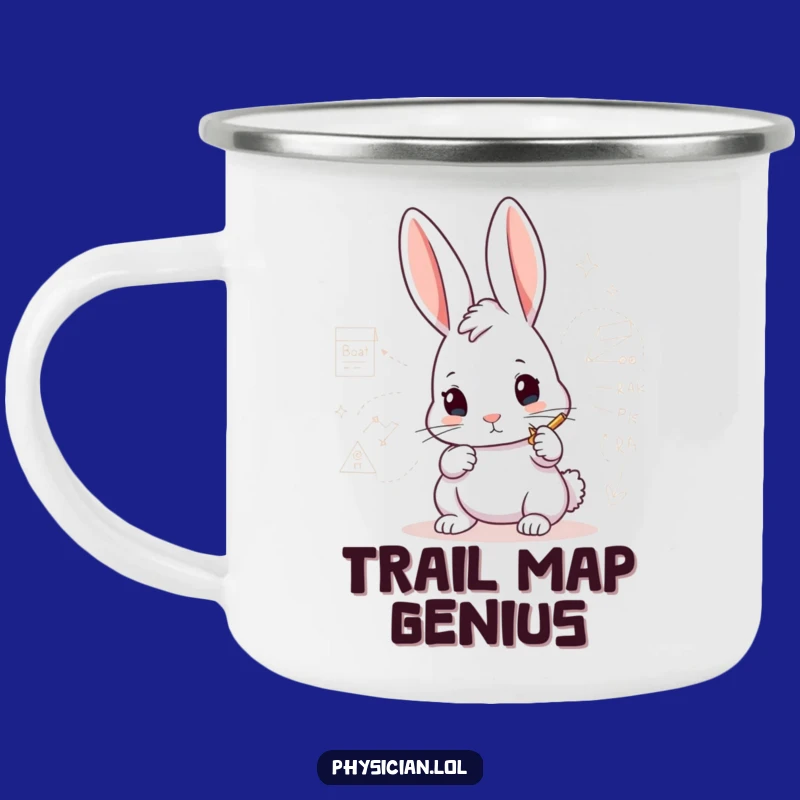 Funny Rabbit Architect Camping Mug: Enamel drawing diagram, durable and funny gift for outdoor projects.