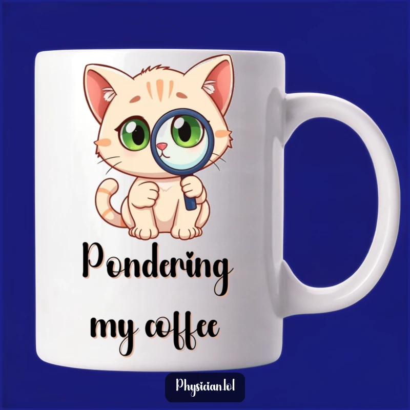 Funny Detective Cat Mug: Curious magnifying glass, wide eyes, perfect funny gift for sleuths.