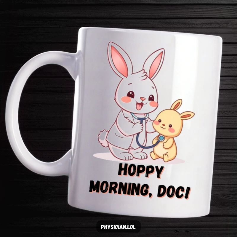 Funny bunny doctor wearing a stethoscope, checking on a patient with a kind smile, perfect for a vet or animal lover gift.