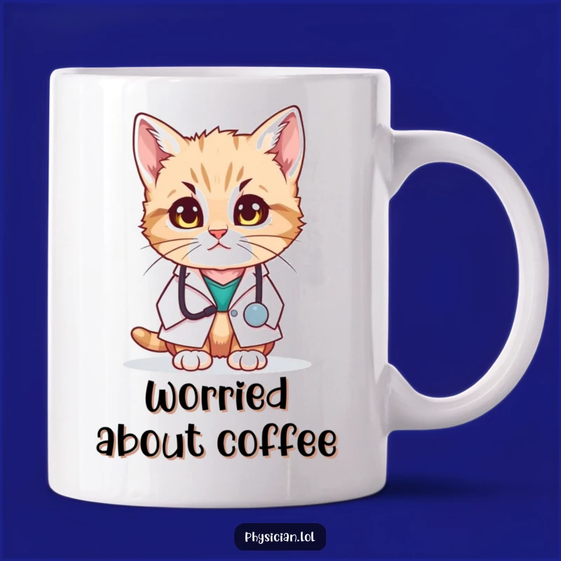 Funny Kitten Doctor Mug: Concerned Feline Care for a Hilarious Gift
