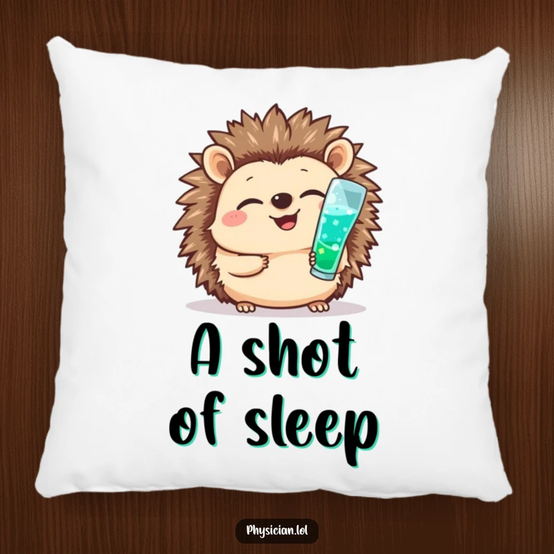 Funny pillow with a giggling hedgehog nurse cheerfully giving a shot, offering cozy comfort and a touch of medical bravery.