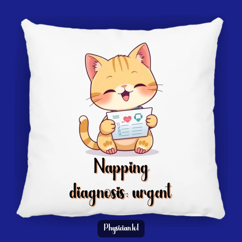 Funny Cat Doctor Pillow: Focused Feline Reads Chart, Cozy Medical Accent Gift