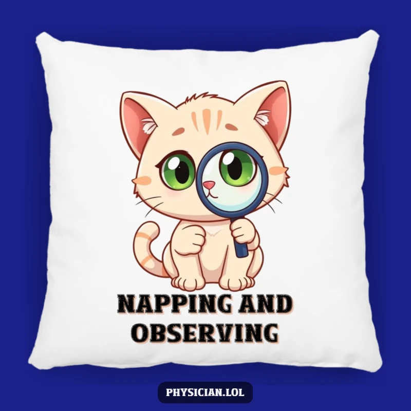 Funny Detective Cat Pillow: Soft magnifying glass cushion, wide eyes, a comfy and funny gift for relaxation.