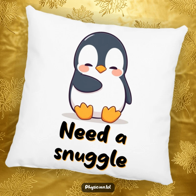 Funny Penguin Pillow with a shy penguin offering a gentle, comforting pat, great for adding softness and a touch of humor.