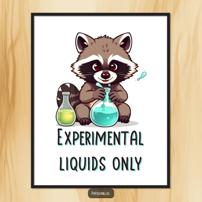 Funny Raccoon Chemist Digital Art Print: High-resolution art of a raccoon brewing a potion, perfect for instant, humorous wall decor.