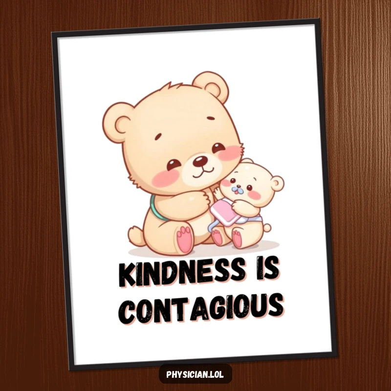 Funny bear cub digital art print of a compassionate cub giving a gentle pat, a humorous and heartwarming wall decor piece.