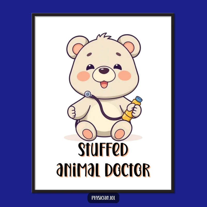 Funny Bear Doctor Digital Art: Printable stethoscope listening toy, instant download, a charming and funny gift.