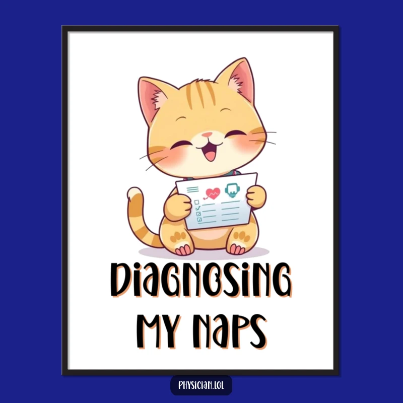 Funny Cat Doctor Digital Art: Focused Feline Reads Chart, Medical Decor Gift
