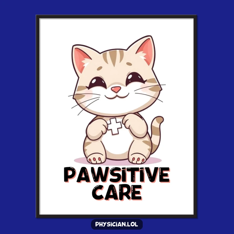 Funny Cat First Aid Digital Print: Smiling Kitty Art