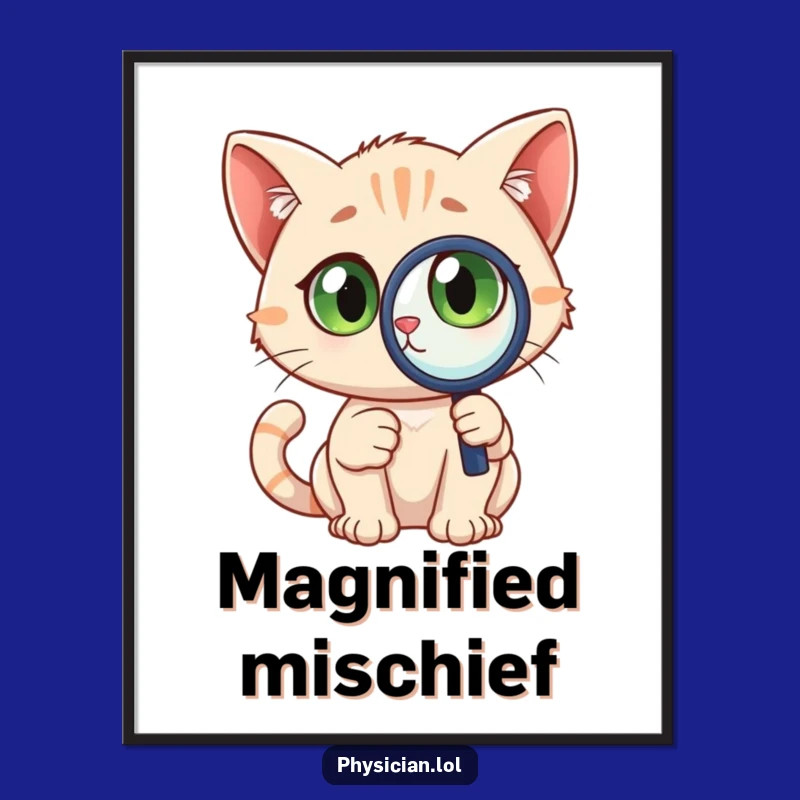 Funny Detective Cat Digital Art: Printable magnifying glass, wide eyes, instant download, funny gift.