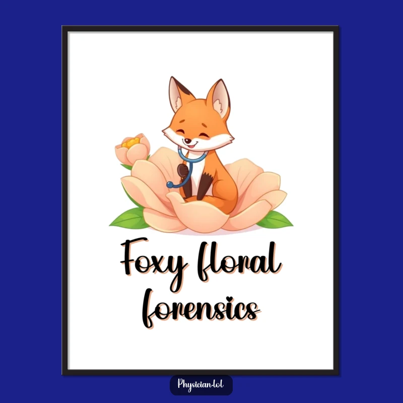 Funny Fox Flower Listener Digital Art Print: Enchanting Nature Decor with Humor