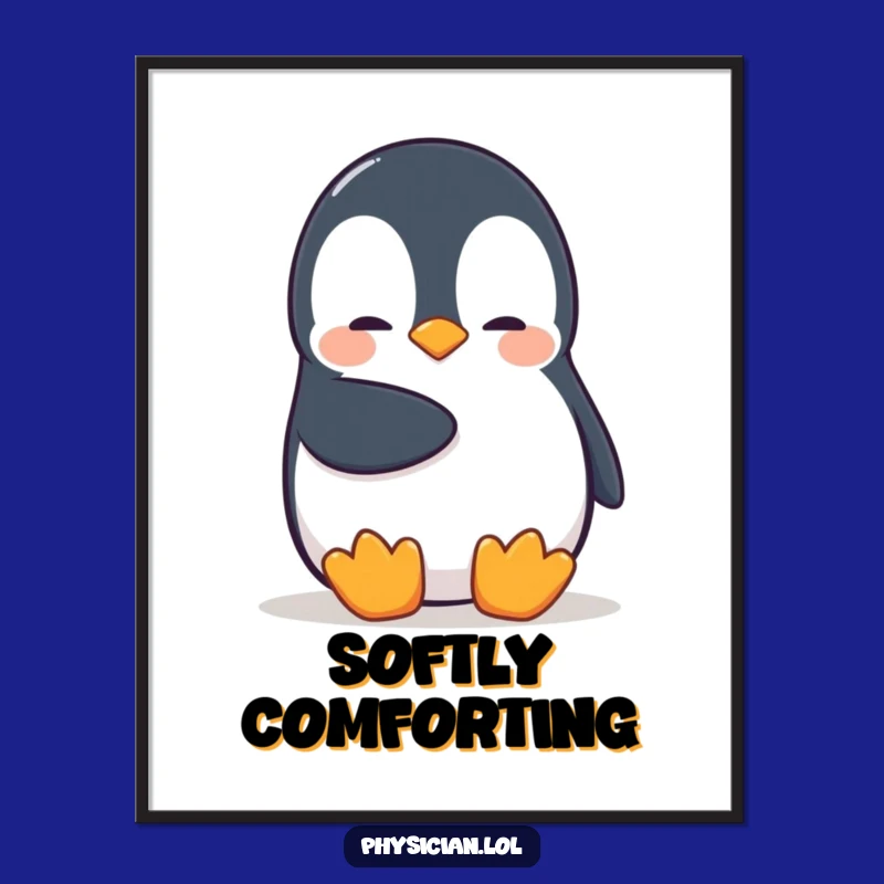 Funny Penguin Digital Art: Shy Bird's Comforting Pat, Instant Funny Gift Download