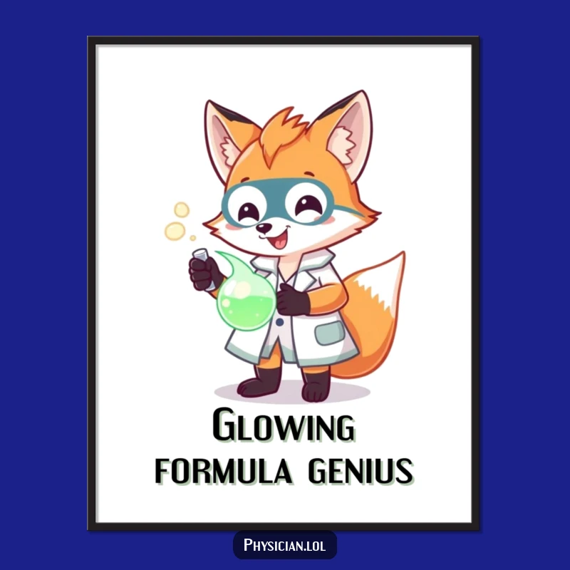 Funny Fox Scientist Digital Art: Printable lab coat, glowing potion, instant download, funny gift.