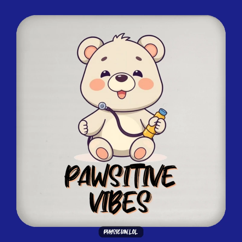 Funny Bear Doctor Coaster Set: Cute stethoscope listening toy, protective and funny gift for tabletops.