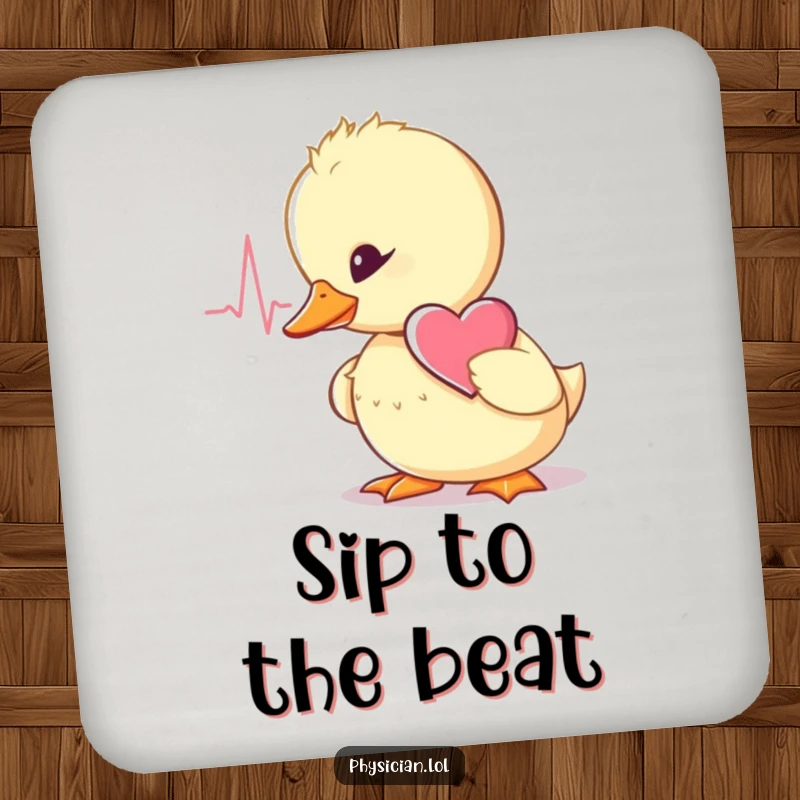 Funny wobbly duckling doctor coasters, listening to a heartbeat, protecting surfaces with a humorous and cute touch.