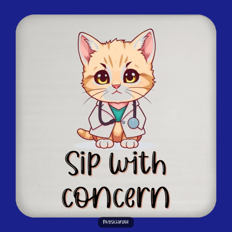 Funny Kitten Doctor Coaster: Protect Surfaces with Concerned Humor