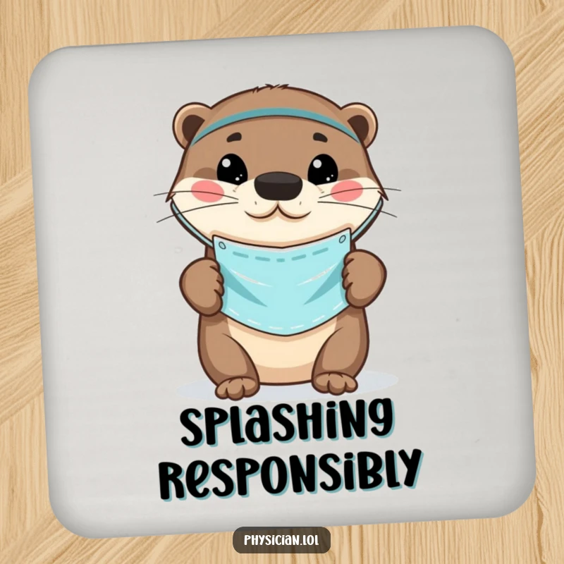 Funny Otter Doctor Coasters featuring a playful otter wearing a small medical mask, protecting surfaces with charm and care.