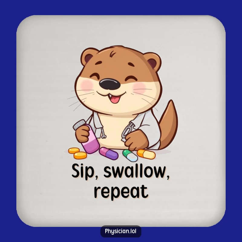 Funny Otter Doctor Coaster Set - Protect Surfaces with Cheerful Prescription Humor