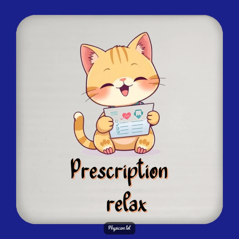 Funny Cat Doctor Coaster: Focused Feline Reads Chart, Tabletop Medical Gift