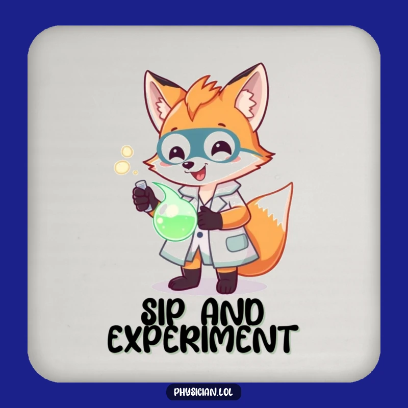 Funny Fox Scientist Coaster Set: Lab coat, glowing potion, protective and funny gift for surfaces.