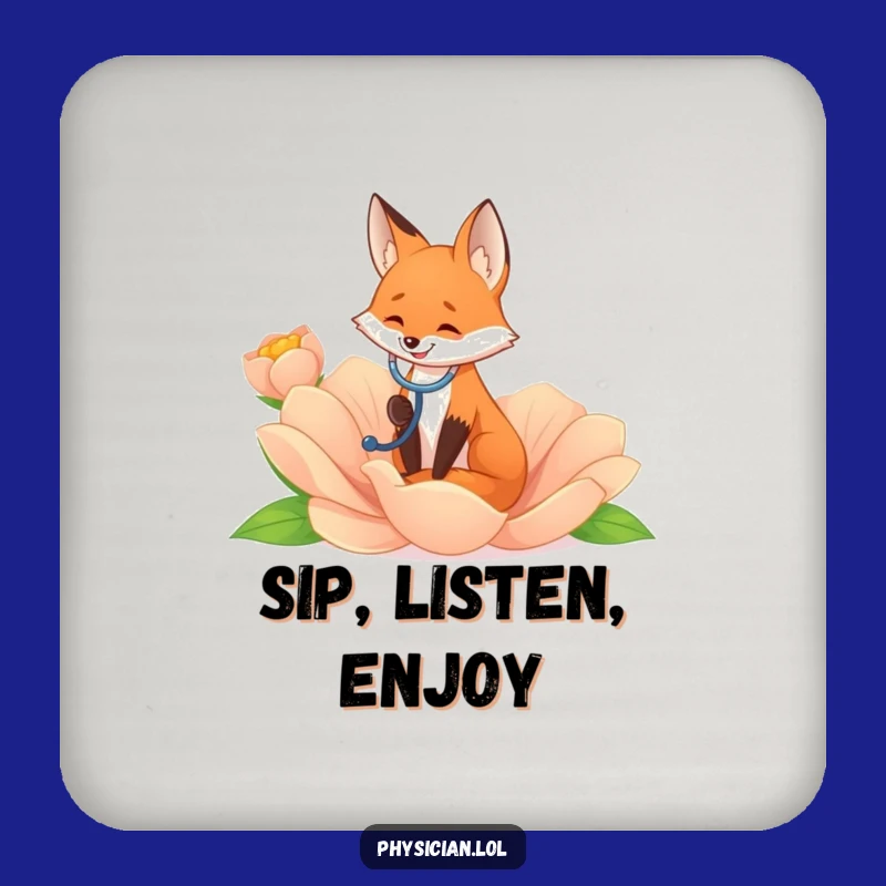 Funny Fox Flower Listener Coaster Set: Protect Surfaces with Natural Charm
