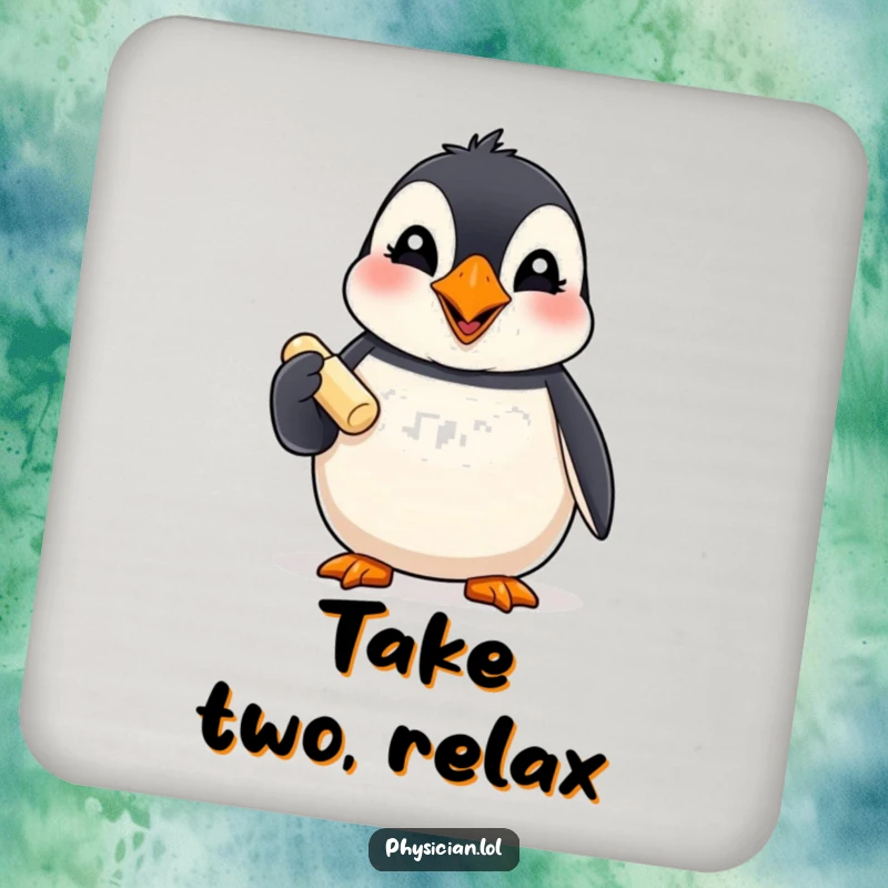 Funny Puffin Coasters: A giggling puffin offers a pill, providing humorous protection for surfaces.