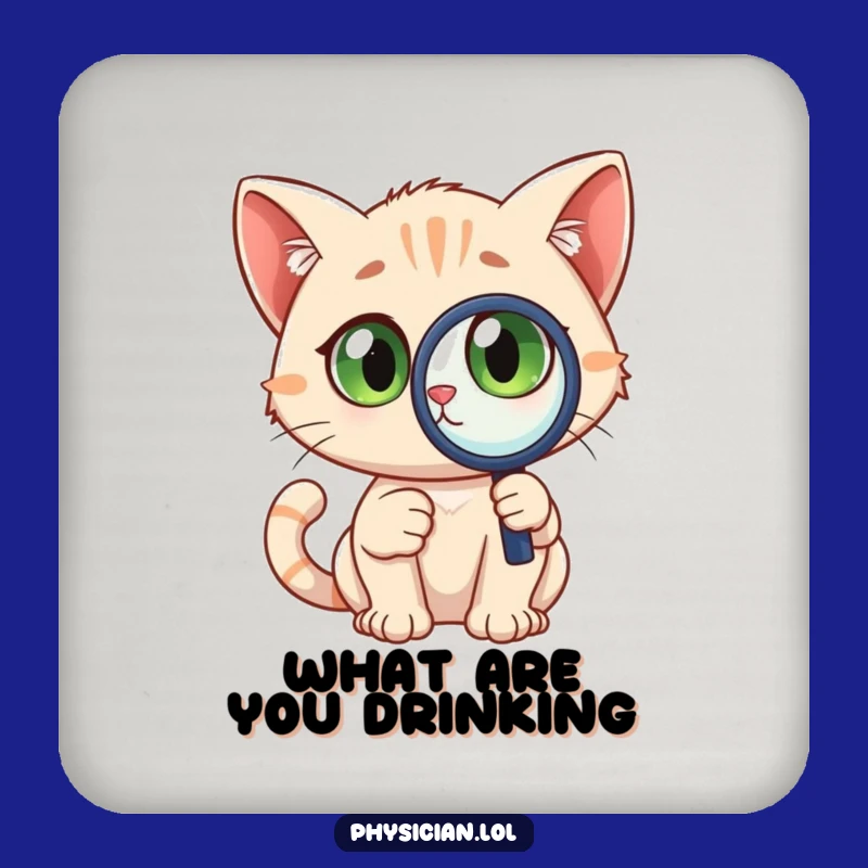 Funny Detective Cat Coaster Set: Magnifying glass, wide eyes, protective and funny gift for tables.