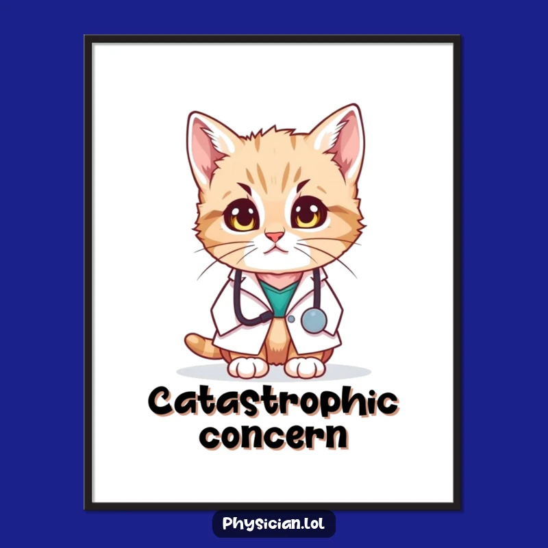 Funny Kitten Doctor Poster: Concerned Feline Art for Your Walls