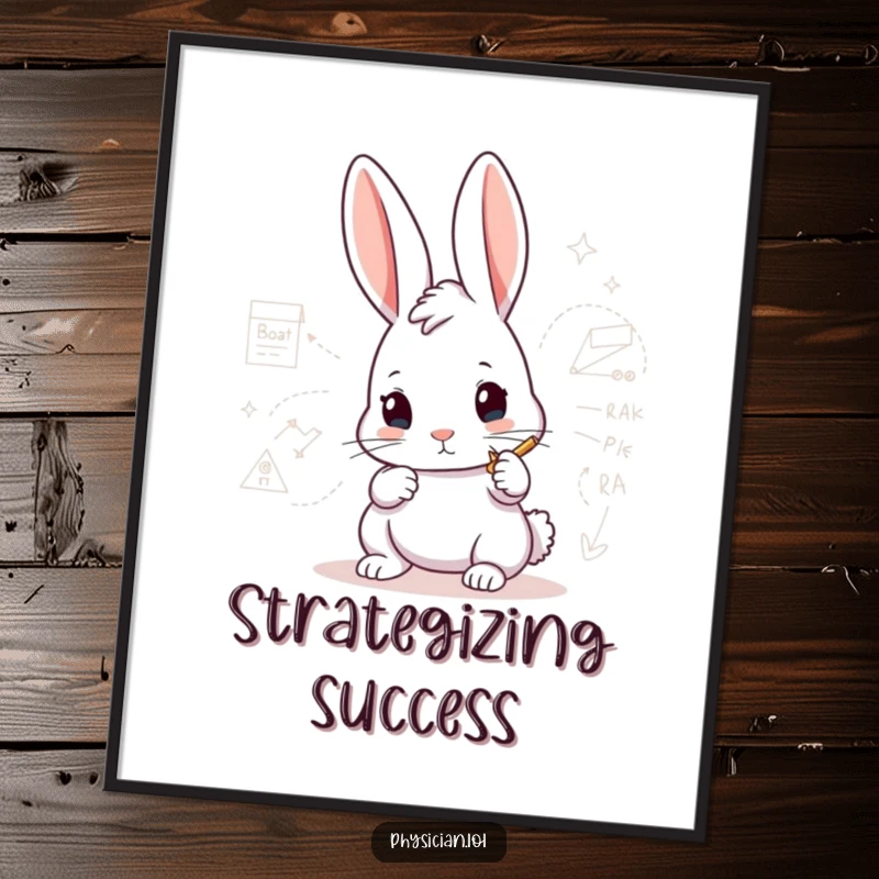 Funny Rabbit Architect Poster depicting a determined rabbit intently drawing a complex diagram, conveying focus and creative humor.