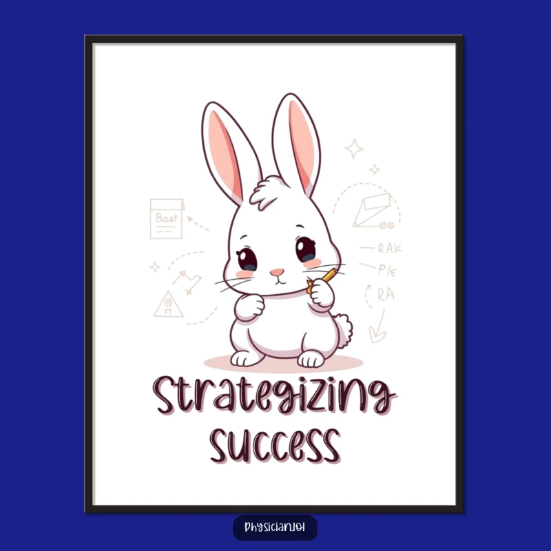 Funny Rabbit Architect Poster: Focused drawing diagram art, a unique and funny gift for wall decor.