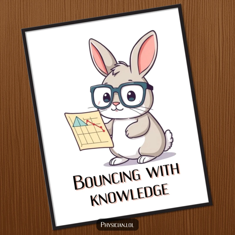 Funny wall art poster of a curious rabbit in oversized glasses studying a chart, perfect for academic and animal humor.