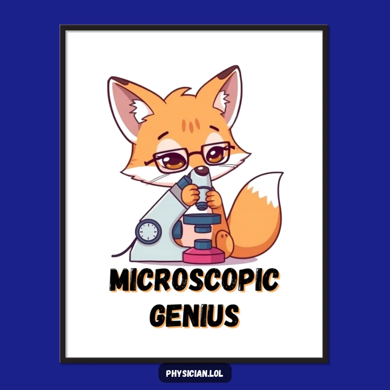 Funny Fox Microscope Poster: Determined Scientist, a Brilliant Funny Gift