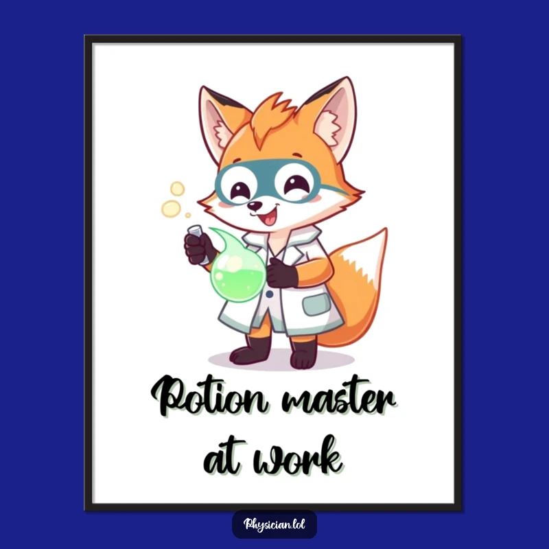 Funny Fox Scientist Poster: Glowing potion art, a vibrant and funny gift for inspiring genius.