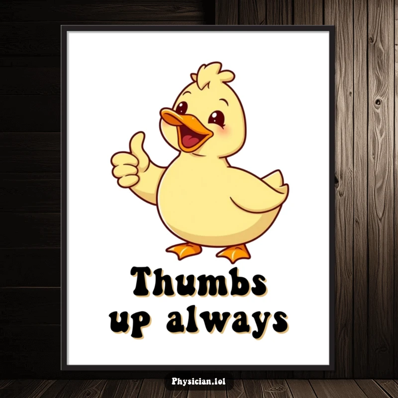 Funny poster featuring a delighted duck with a smile giving a thumbs up, adding humorous positivity and cheerful vibes to decor.