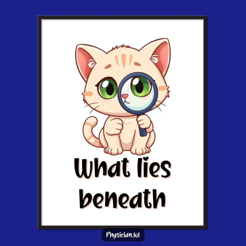 Funny Detective Cat Poster: Magnifying glass art, wide eyes, a unique and funny gift for decor.