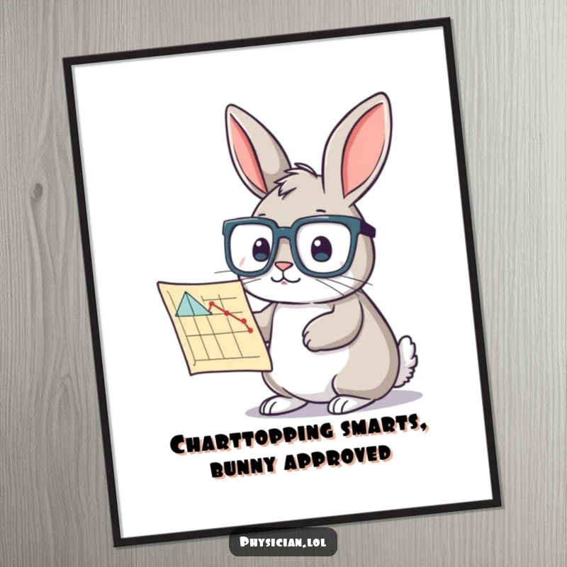 Funny Free Printable Wall Art: Rabbit wearing glasses, studying a chart intently, cute and witty, instant downloadable art.