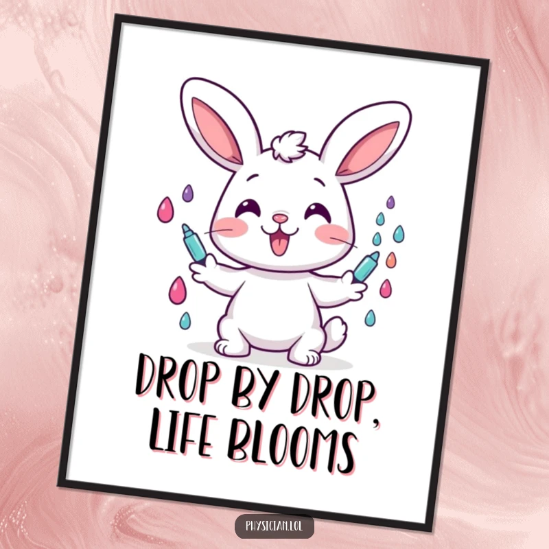 Funny Free Printable Wall Art: A cheerful bunny administers colorful drops, adding a touch of whimsy to your decor.