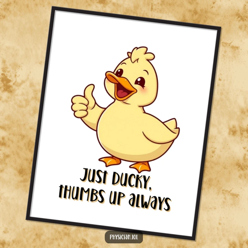 Funny Free Printable Wall Art: Delighted duck giving a thumbs up with a huge smile, cheerful home decor.