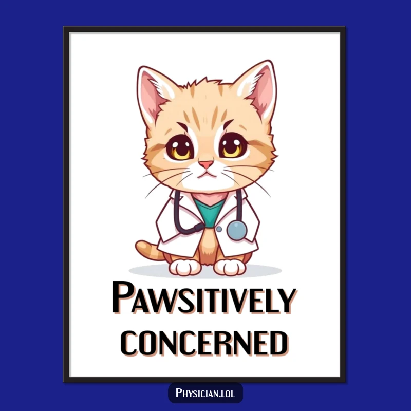 Funny Free Printable Kitten Doctor Art - Concerned Downloadable Wall Decor