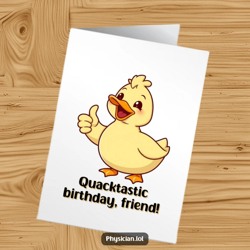Funny Free Printable Birthday Card: Delighted duck giving a thumbs up, smiling broadly, wishing happy birthday.