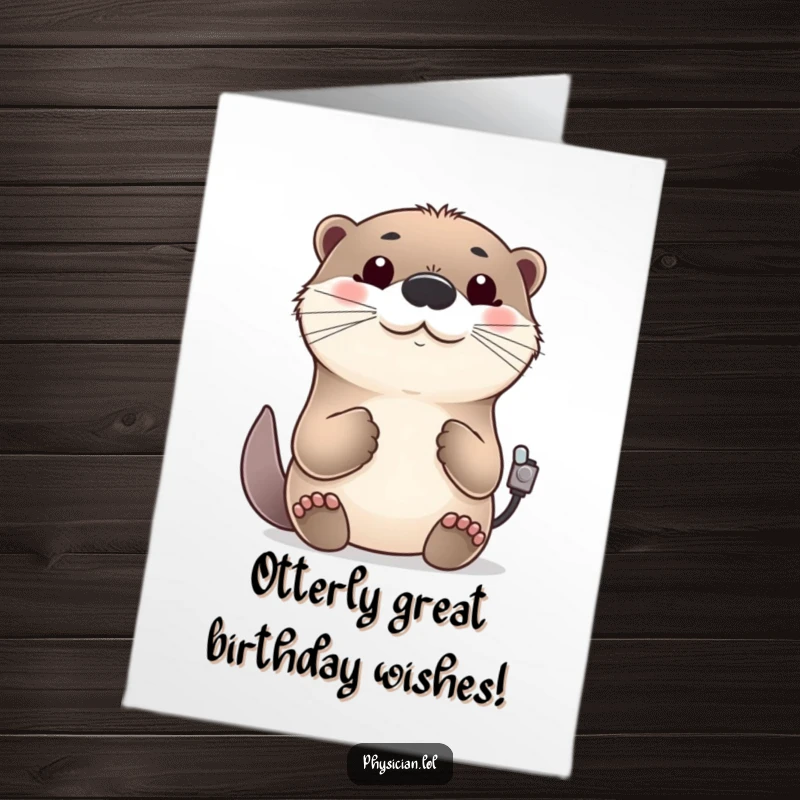Funny Free Printable Birthday Card: Cheerful otter checking a pulse with a big, friendly nod, sending happy birthday vibes.