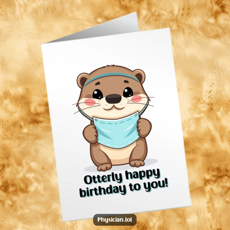 Funny Free Printable Birthday Card: A playful otter wearing a small medical mask, ready to deliver birthday wishes with a smile.
