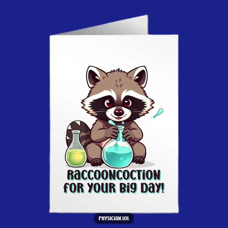 Free Printable Raccoon Birthday Card: Funny Mad Scientist Downloadable Gift for Him or Her