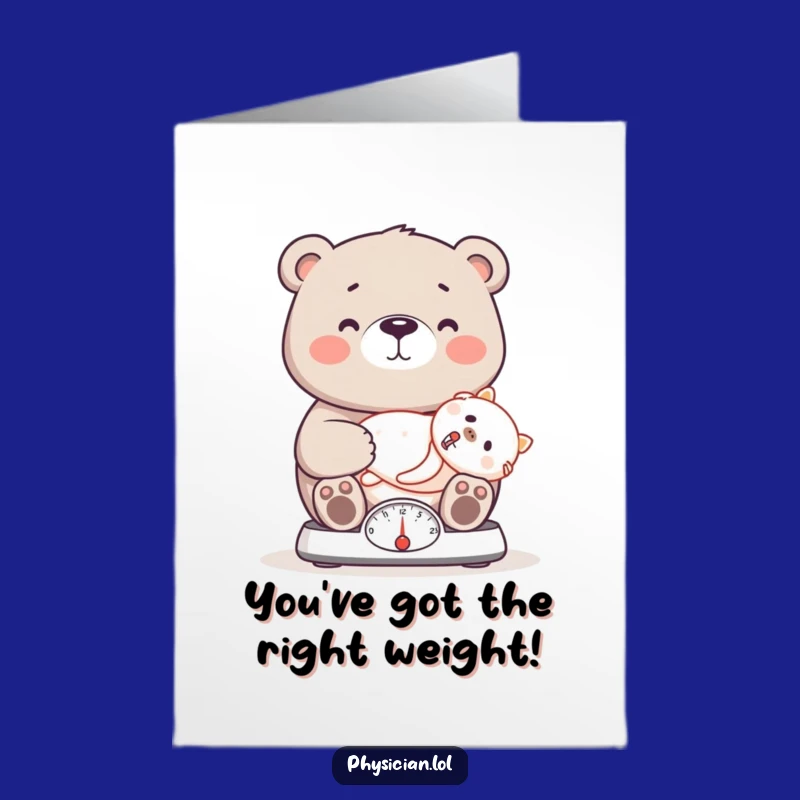 Free Printable Bear Congrats Card: Funny Doctor Scale Design Downloadable Gift