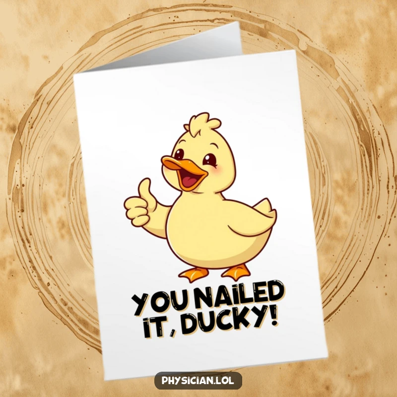 Funny Free Printable Congrats Card: Delighted duck giving a thumbs up, smiling, celebrating success, downloadable.
