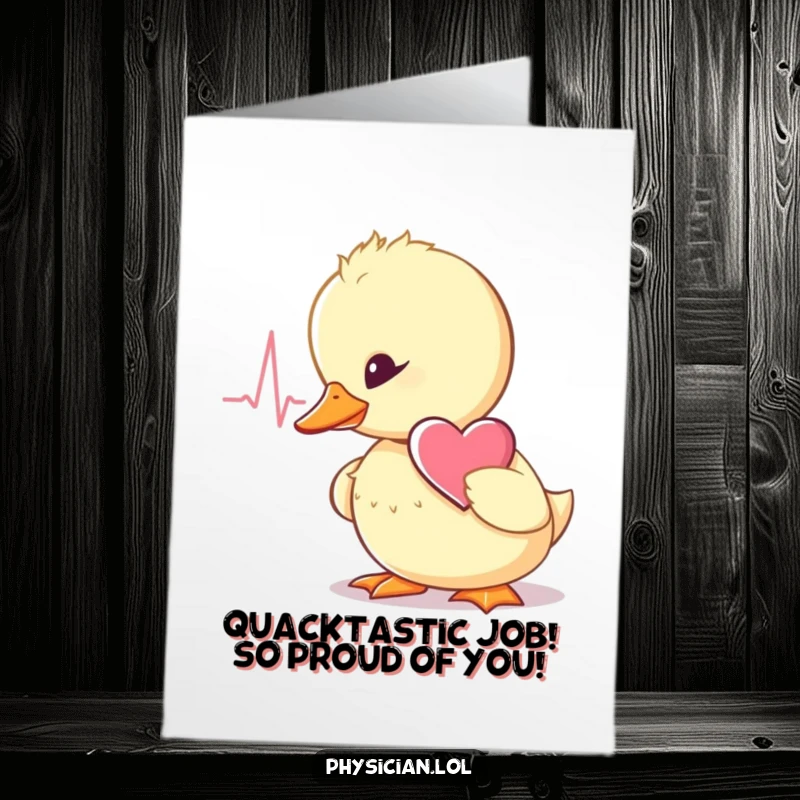 Funny Free Printable Congratulations Card: A wobbly duckling listening intently to a heartbeat with focus.